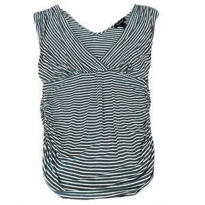 WHBM sz M grey&white stripped sleeveless rouched sides knit top EUC